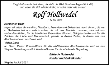 Traueranzeige von Rolf Hollwedel von SYK