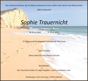 Traueranzeige von Sophie Trauernicht von SYK