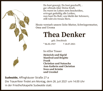 Traueranzeige von Thea Denker von SYK