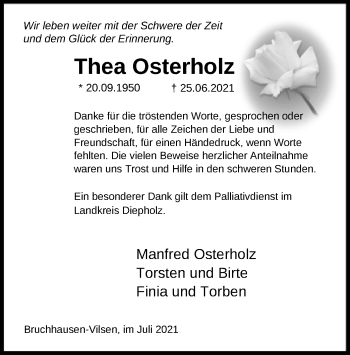 Traueranzeige von Thea Osterholz von SYK