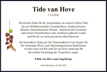 Traueranzeige von Tido van Hove von SYK