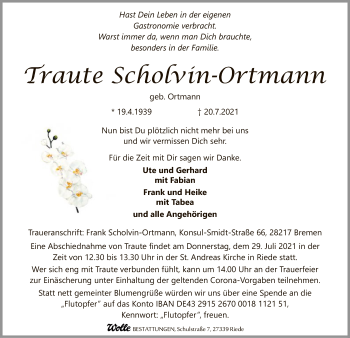 Traueranzeige von Traute Scholvin-Ortmann von SYK