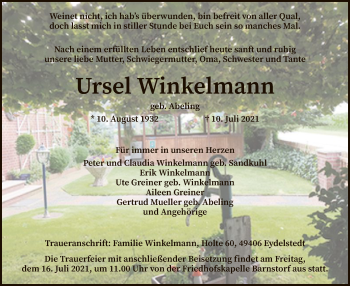 Traueranzeige von Ursel Winkelmann von SYK