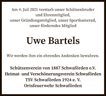 Traueranzeige von Uwe Bartels von SYK