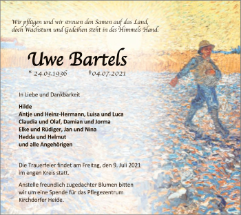 Traueranzeige von Uwe Bartels von SYK