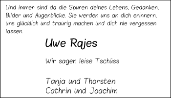 Traueranzeige von Uwe Rajes von SYK