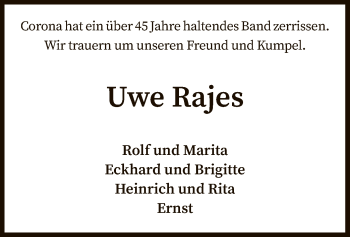 Traueranzeige von Uwe Rajes von SYK