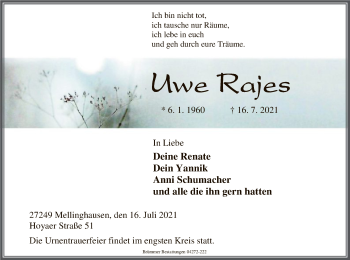 Traueranzeige von Uwe Rajes von SYK