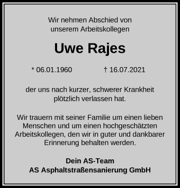 Traueranzeige von Uwe Rajes von SYK