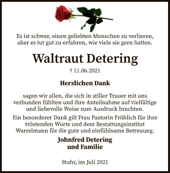 Traueranzeige von Waltraut Detering von SYK