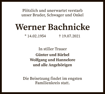 Traueranzeige von Werner Bachnicke von SYK