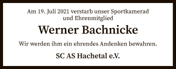 Traueranzeige von Werner Bachnicke von SYK