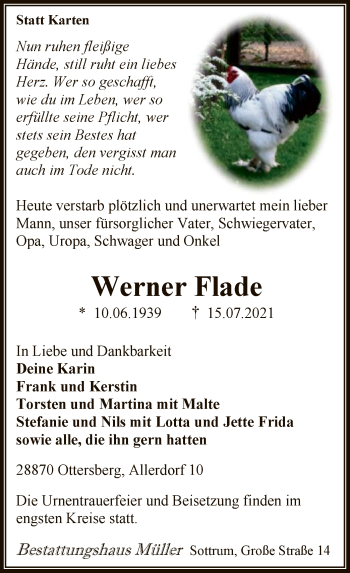 Traueranzeige von Werner Flade von SYK