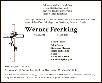 Traueranzeige von Werner Frerking von SYK