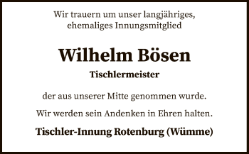 Traueranzeige von Wilhelm Bösen von SYK