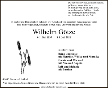 Traueranzeige von Wilhelm Götze von SYK