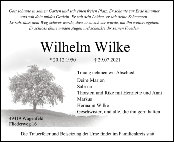 Traueranzeige von Wilhelm Wilke von SYK