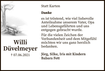 Traueranzeige von Willi Düvelmeyer von SYK