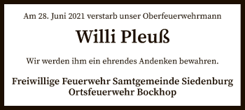 Traueranzeige von Willi Pleuß von SYK