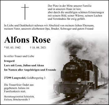 Traueranzeige von Alfons Rose von SYK