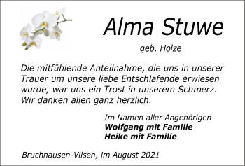 Traueranzeige von Alma Stuwe von SYK