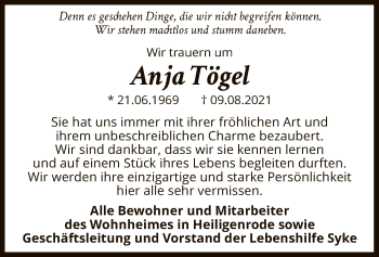 Traueranzeige von Anja Tögel von SYK