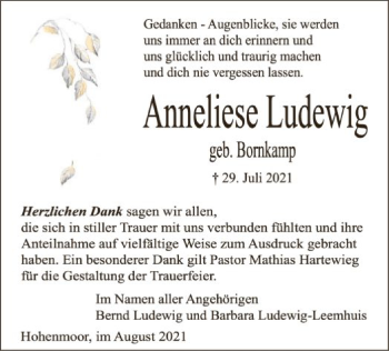 Traueranzeige von Anneliese Ludewig von SYK