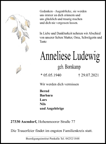 Traueranzeige von Anneliese Ludewig von SYK