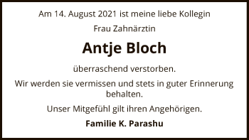 Traueranzeige von Antje Bloch von SYK