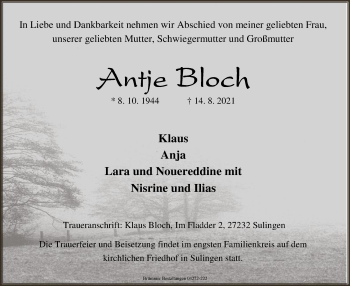 Traueranzeige von Antje Bloch von SYK