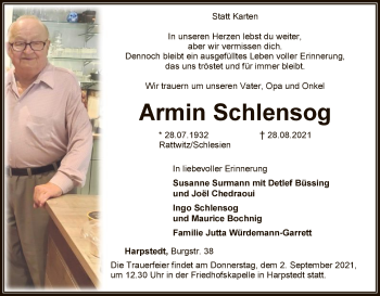 Traueranzeige von Armin Schlensog von SYK