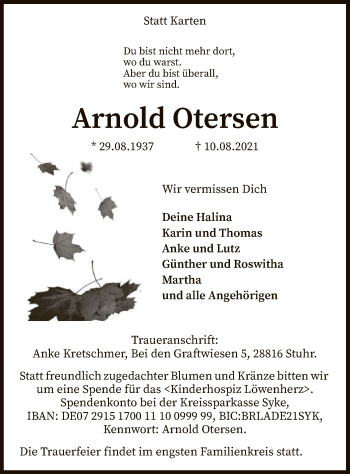 Traueranzeige von Arnold Otersen von SYK