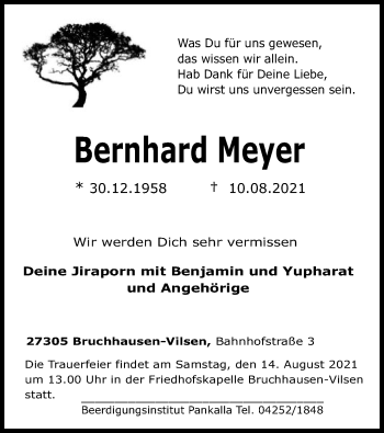 Traueranzeige von Bernhard Meyer von SYK