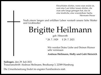 Traueranzeige von Brigitte Heilmann von SYK