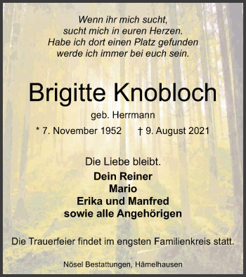 Traueranzeige von Brigitte Knobloch von SYK