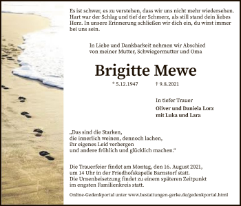 Traueranzeige von Brigitte Mewe von SYK