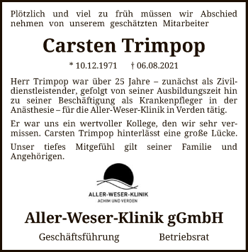 Traueranzeige von Carsten Trimpop von SYK