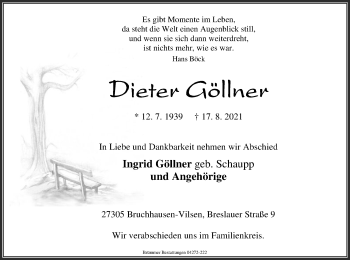 Traueranzeige von Dieter Göllner von SYK