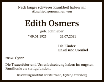 Traueranzeige von Edith Osmers von SYK