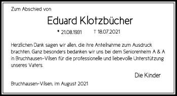 Traueranzeige von Eduard Klotzbücher von SYK