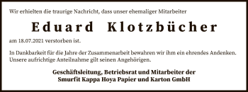 Traueranzeige von Eduard Klotzbücher von SYK