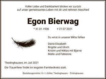 Traueranzeige von Egon Bierwag von SYK