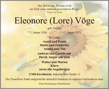 Traueranzeige von Eleonore Vöge von SYK