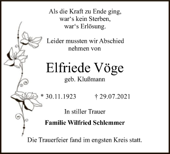 Traueranzeige von Elfriede Vöge von SYK