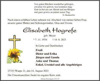 Traueranzeige von Elisabeth Hogrefe von SYK