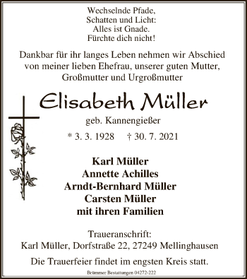 Traueranzeige von Elisabeth Müller von SYK