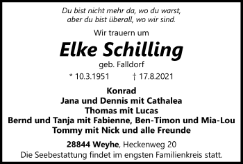 Traueranzeige von Elke Schilling von SYK