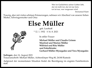 Traueranzeige von Else Müller von SYK