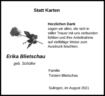 Traueranzeige von Erika Blietschau von SYK