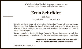 Traueranzeige von Erna Schröder von SYK